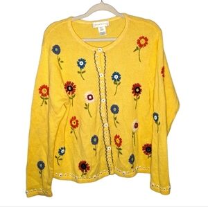 Vintage Susan Bristol Floral Embroidered Mirror Grandma Sweater Womans Large